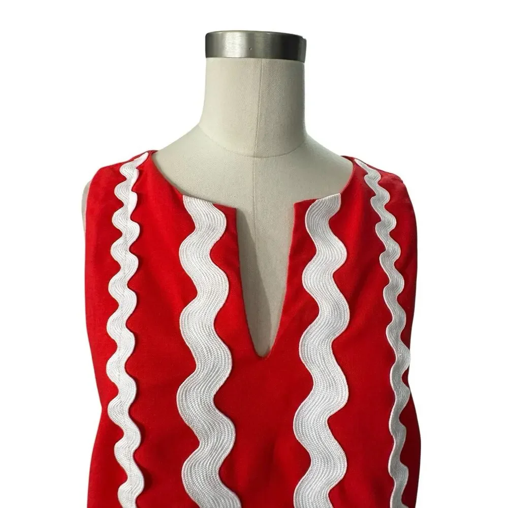 Prosperina Gigi Red Ric Rac Cotton Shift Mini Dress size Small - Picture 7 of 14